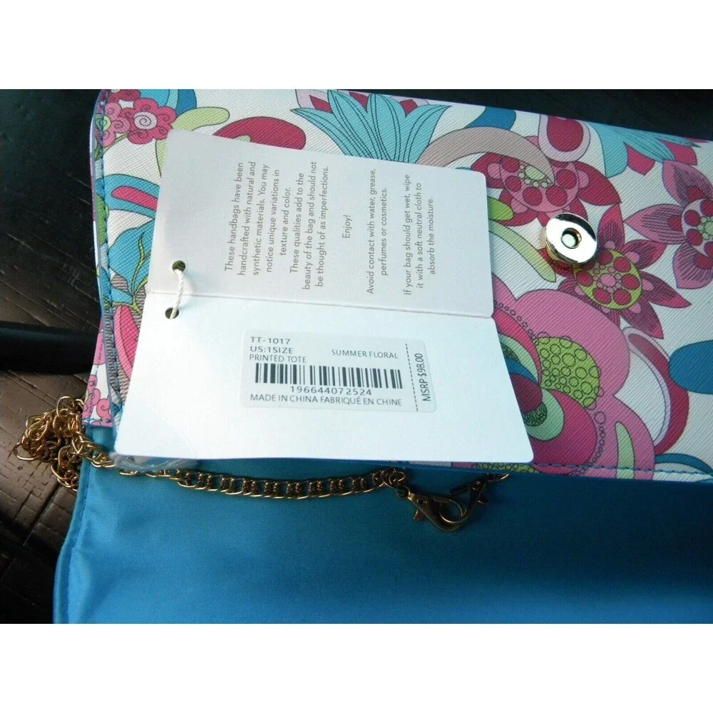 Trina Turk Summer Floral Clutch Bag NWT L12"xH2.5"xW5" Vegan - Picture 6 of 10